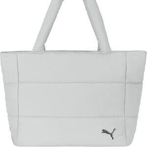 Puma Large Padded Quilted Tote Bag Light Gray Zip Top Gym Travel Everyday New